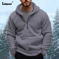 Winter Casual Plush Hoodies Men's Stand Pocket Sweatshirts 2024 European Style Fashion Zipper Sweatshirt Men Vintage Pullovers