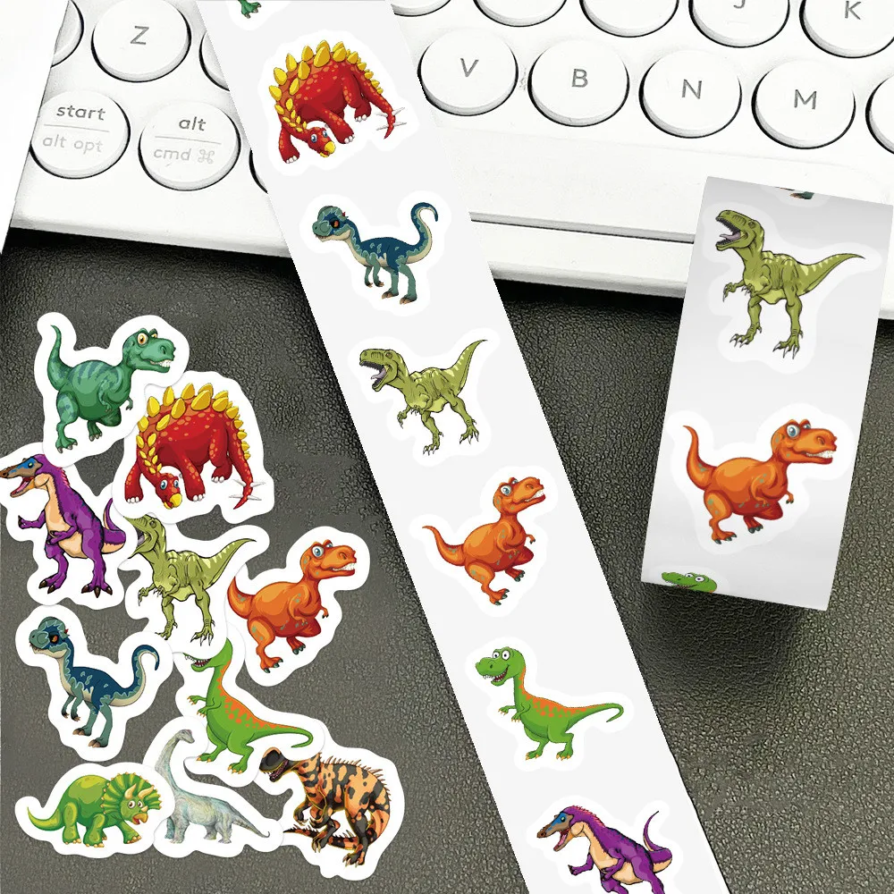 Dinosaur Themed Roll Stickers 500 Pieces Cute Pattern Decals for Daily Ornament & Creative Projects Papery Pop Store