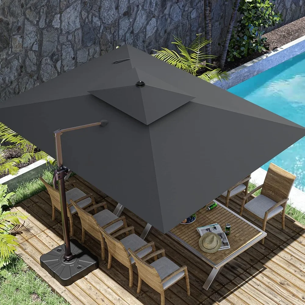

10x13FT Large Rectangle Cantilever Outdoor Umbrella Double Top Sun Shade 360 Rotation Offset Patio Umbrella for Garden Deck