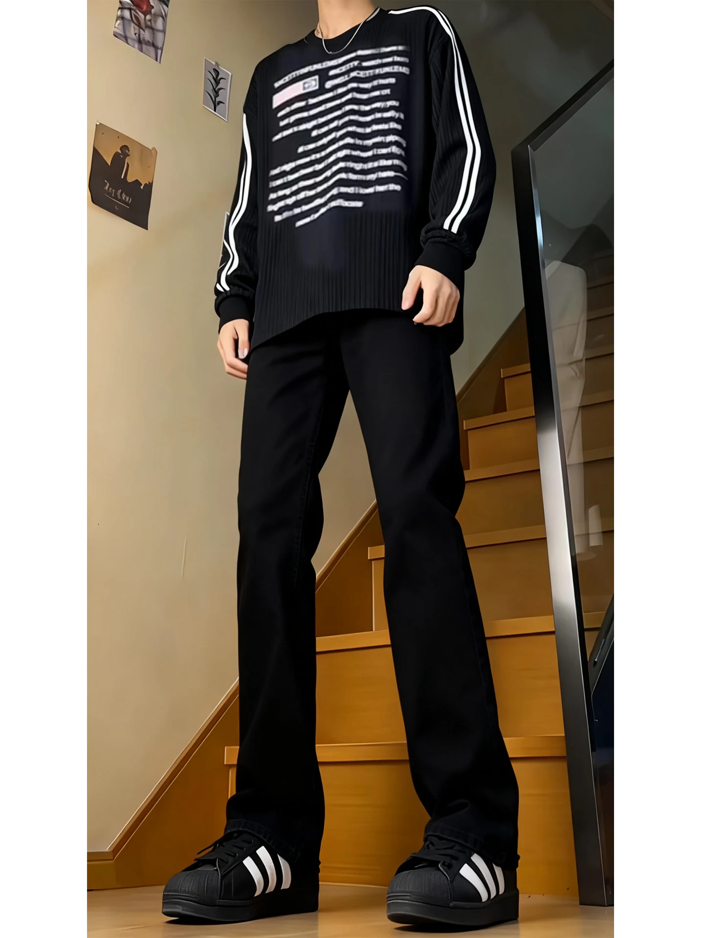 

Мужские джинсы с высокой талией, облегающие, эластичные, прямые, повседневные, в стиле High Street, с расклешенным низом