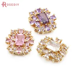 4PCS 18K Gold Color Brass and Zircon Rectangle Charms Pendants High Quality Jewelry Making Supplies Necklace Earrings