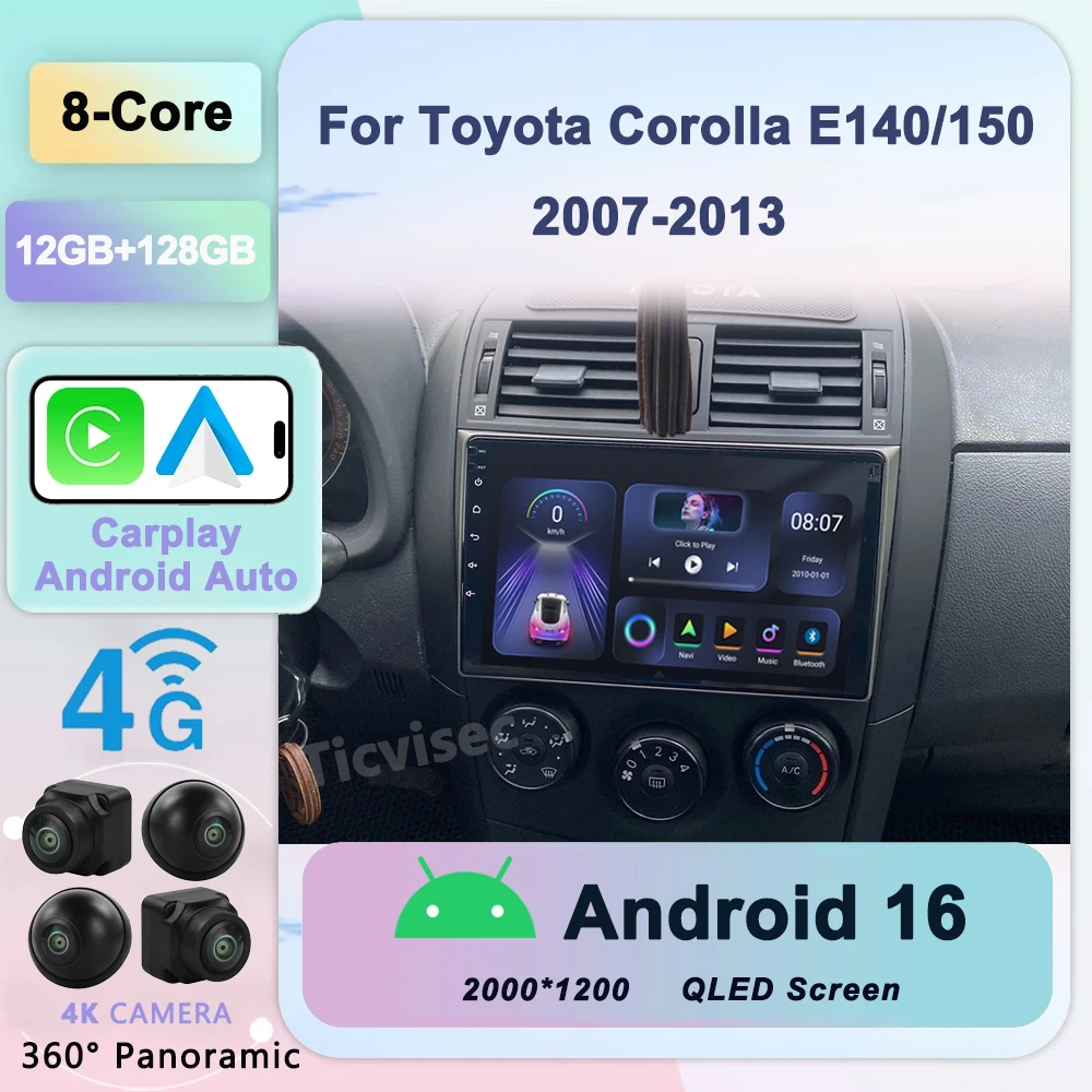 

9" Android Car Stereo Radio for Toyota Corolla E140/150 2007 2008 2009 2010 2011 2012 2013 Multimedia Player 2 Din DVD Speakers