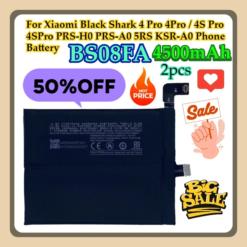 

For Xiaomi Black Shark 4 Pro 4Pro / 4S Pro 4SPro PRS-H0 PRS-A0 5RS KSR-A0 4500mAh BS08FA Phone Battery 2pcs