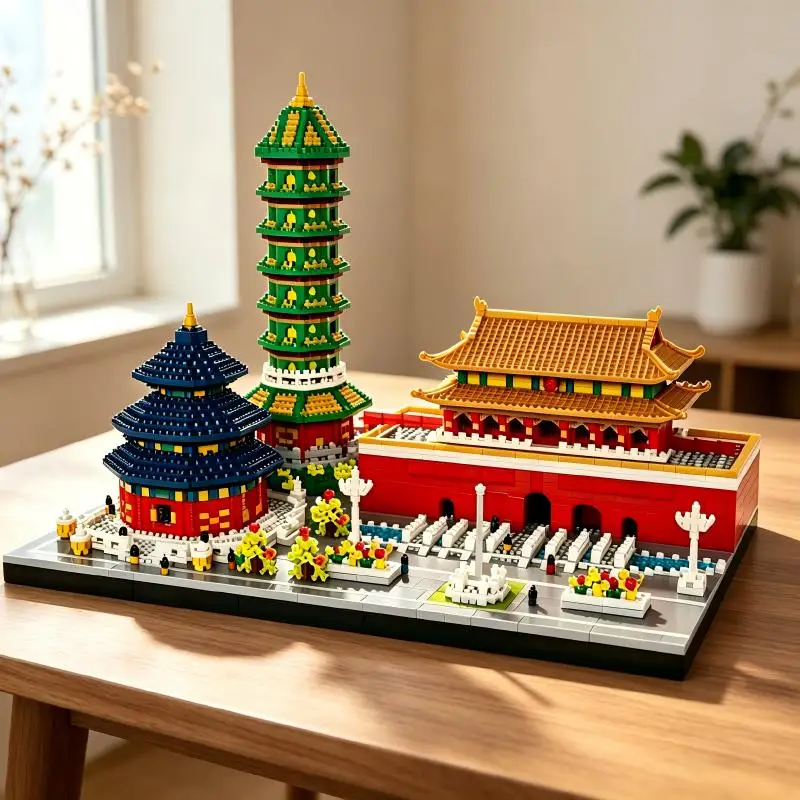 Chinese‑Style Architecture Building Bricks, Multi‑landmark Layout, DIY Model, Table Decor, Ideal Gift For Relatives & Friends.