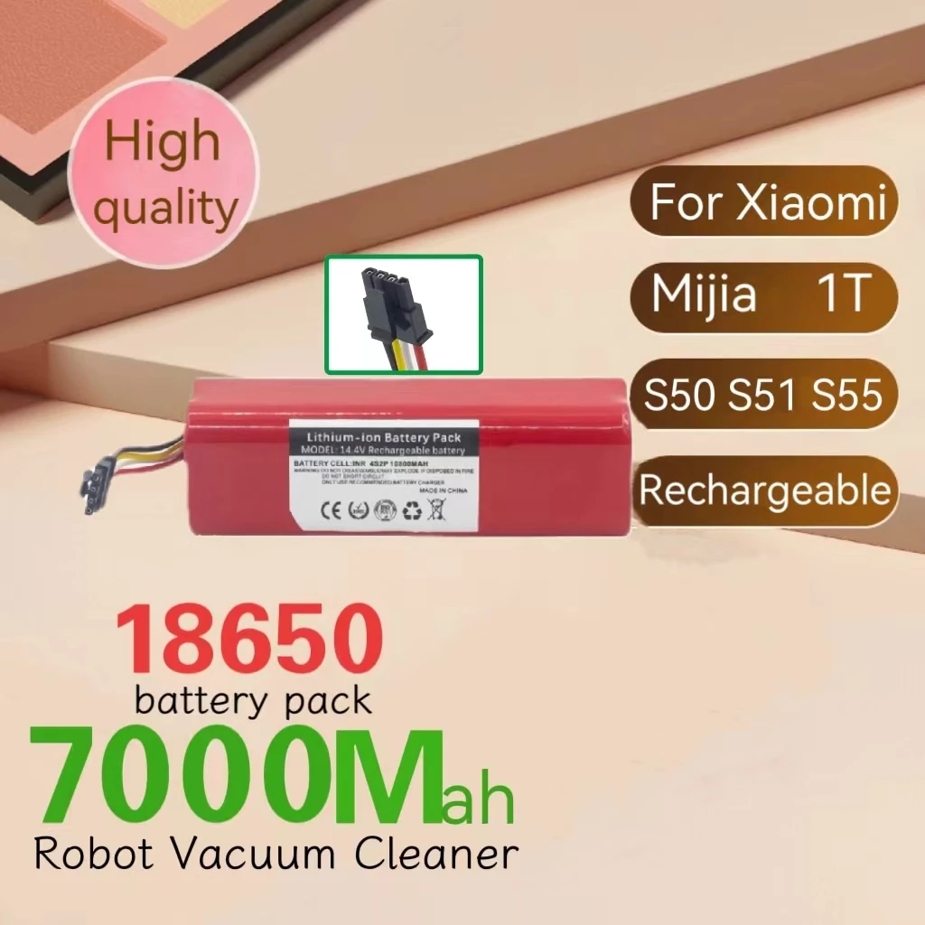 

18650 Lithium Battery 14.4v 7000mah For Xiaomi Mijia Robot Vacuum Cleaner Roborock 1T S50 S51 S55 Li-Ion Rechargeable Batterie