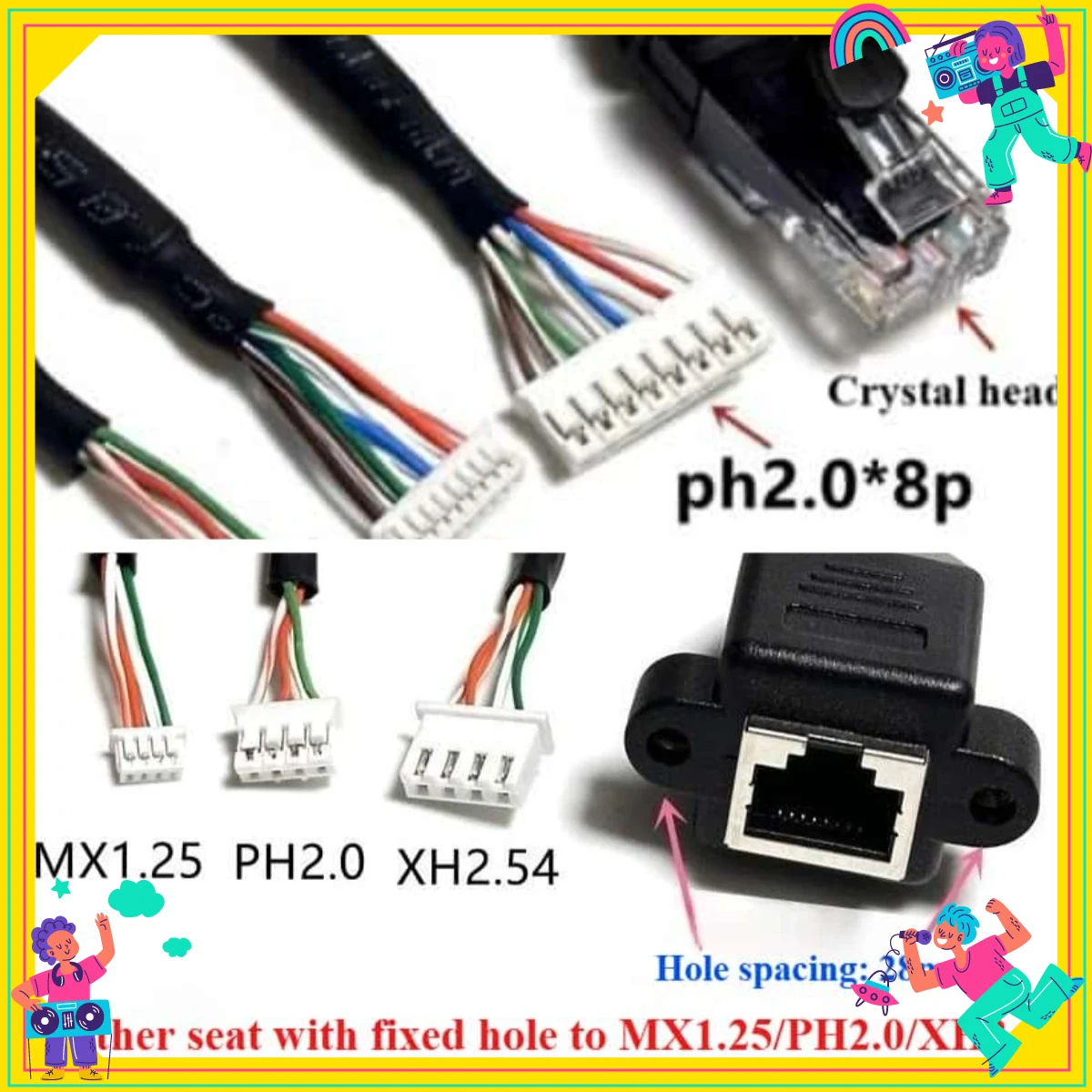 1PCS  RJ45 female socket to mx1.25/ph2.0/xh2.54 * 8P with ear network port female 4-core touch screen connection 30cm cable