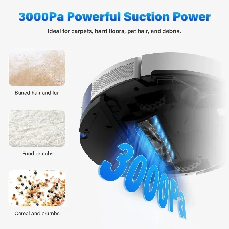 Aspirapolvere e mocio Robot Tikom, aspirapolvere robotico di navigazione Laser LiDAR, 45dB, auto-ricarica, Pereft per peli di animali domestici, moquette, pavimento duro