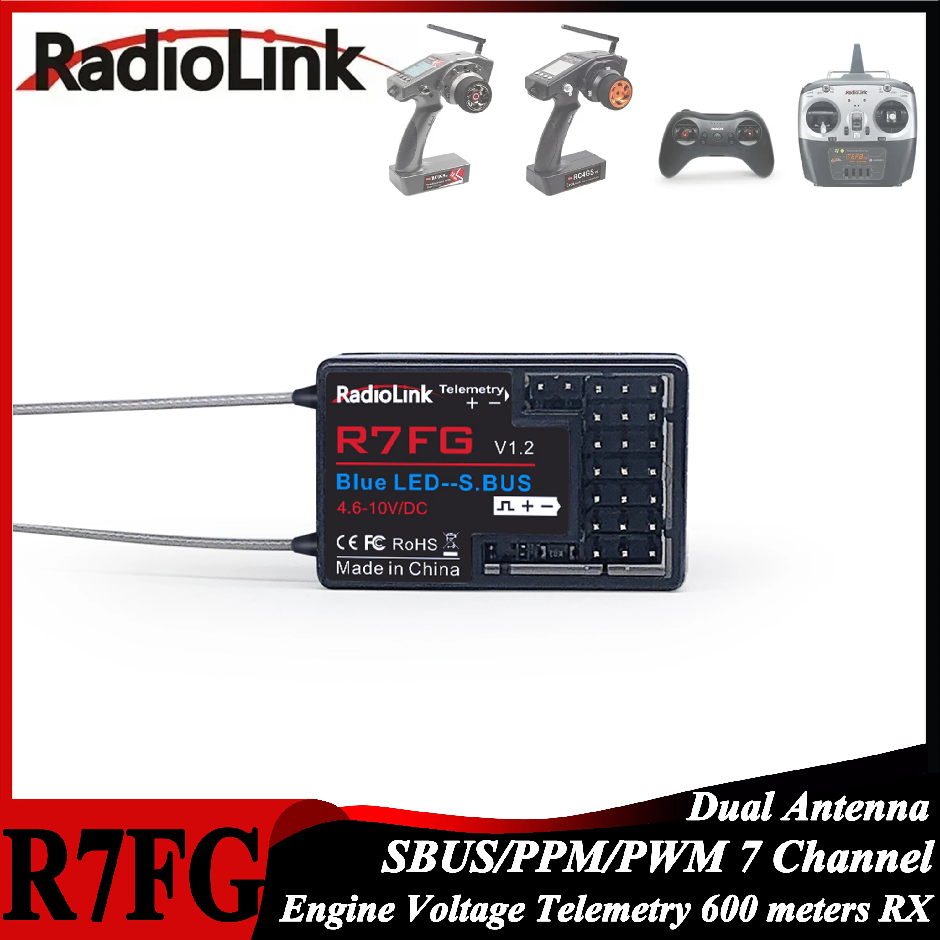 

Radiolink R7FG 7 Channel 2.4G Gyro RC Receiver SBUS PPM PWM Voltage Transmission Telemetry 600m Long Range RX for RC Car Boat