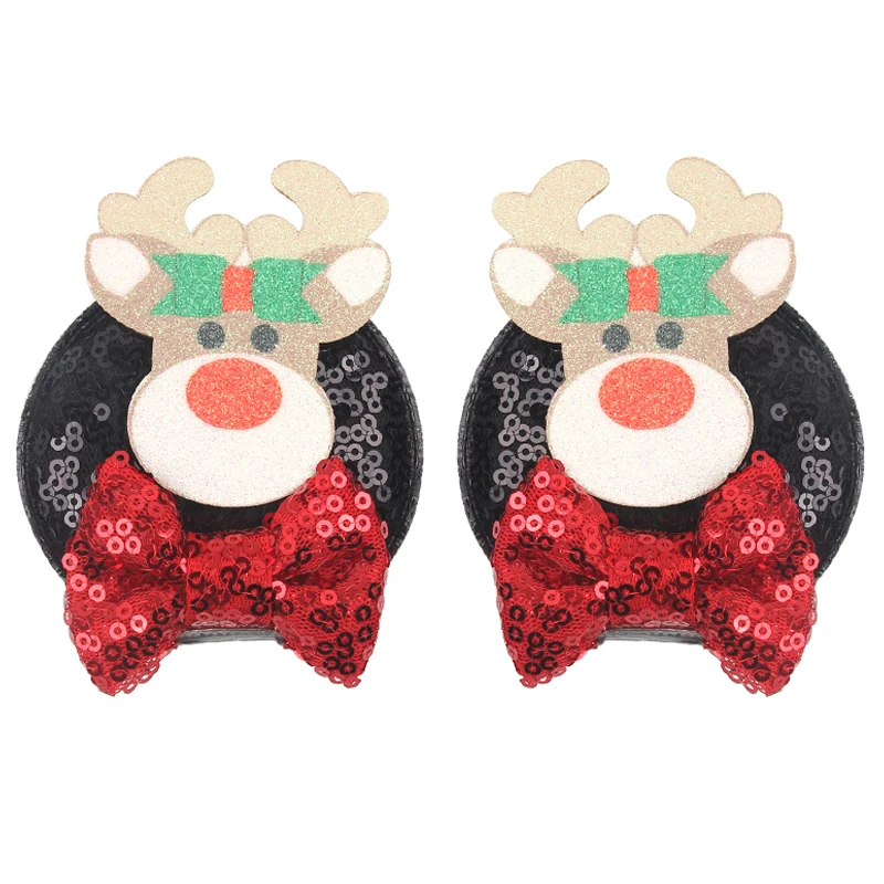 새로운 디즈니 미키 크리스마스 마우스 귀 헤어 클립 소녀를위한 반짝이 활 머리핀 어린이 축제 파티 DIY 헤어 액세서리