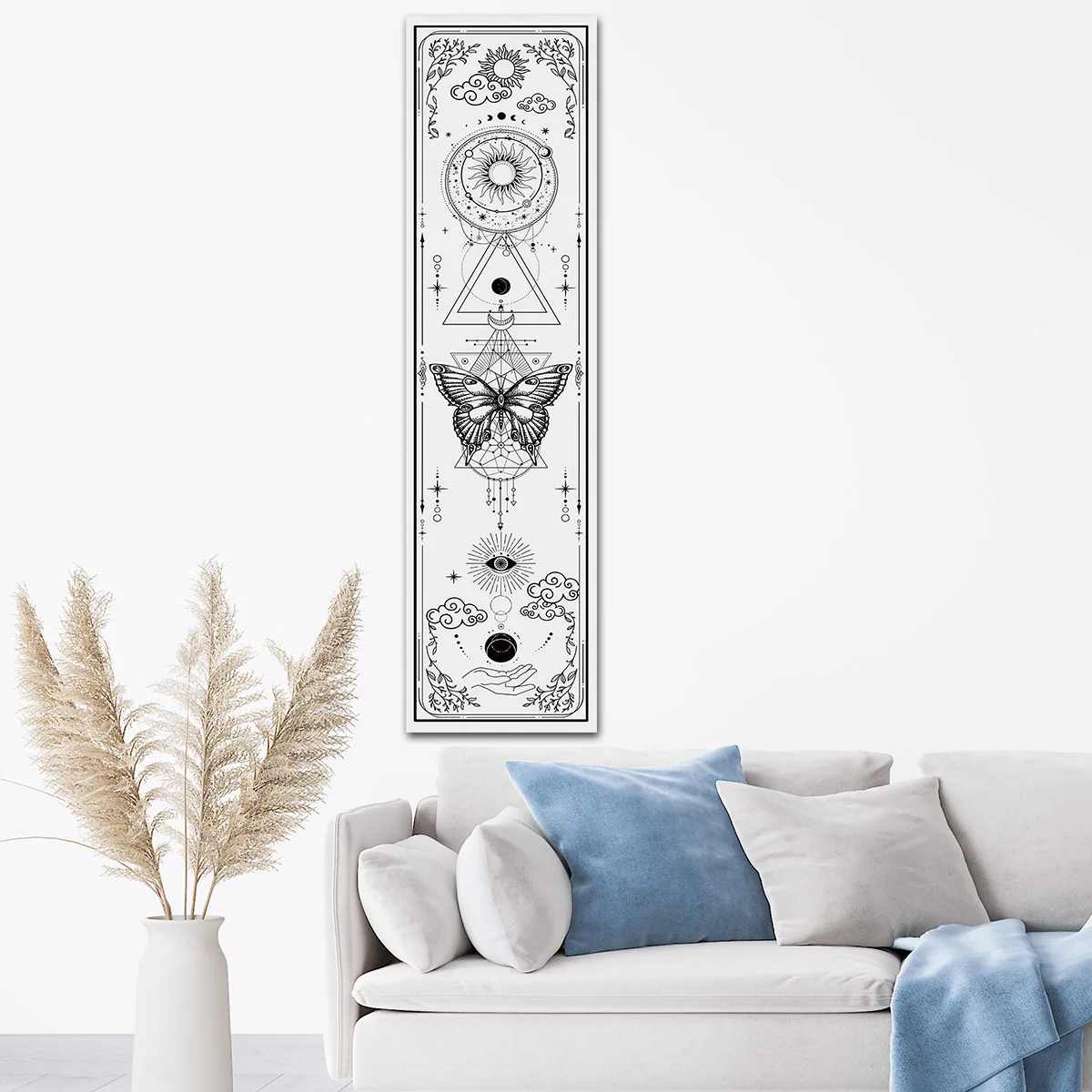 Sun Moon And Starry Sky Wall hanging Tapestry Gothic Black And Qhite Butterfly Wall Art Backdrop Creative Tabric Home Decoration