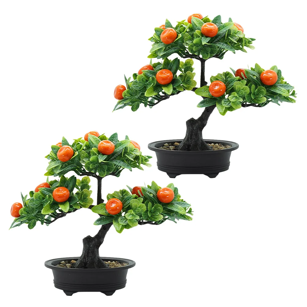

2Pcs Simulation Fruit Tree Artificial Bonsai Realistic Potted Plant Decor Desktop Ornament for Home Office Tabletop Decoration