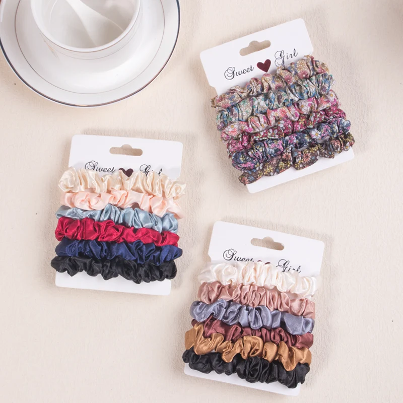 6pcs/set Women Elastic Hair Ties Soft Satin Hairbands Ties Ponytail Holder Scrunchies Kids Hair Accessories