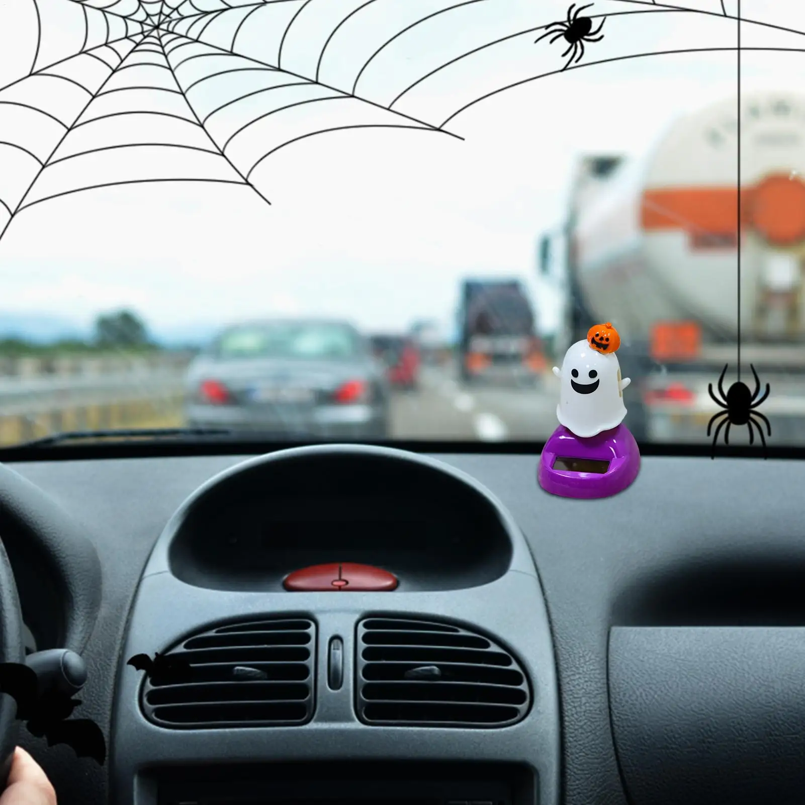 Car Dashboard Figurines Halloween Solar Swinging Ghost Pumpkin Figurines Automotive Interior Accessories auto Rocking Doll