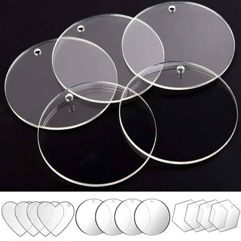 24Pcs Transparent Round Acrylic Keychain Blanks Disc Clear Acryl Circle Sheet DIY Create Fun Tag Key Chain Arts & Craft Material