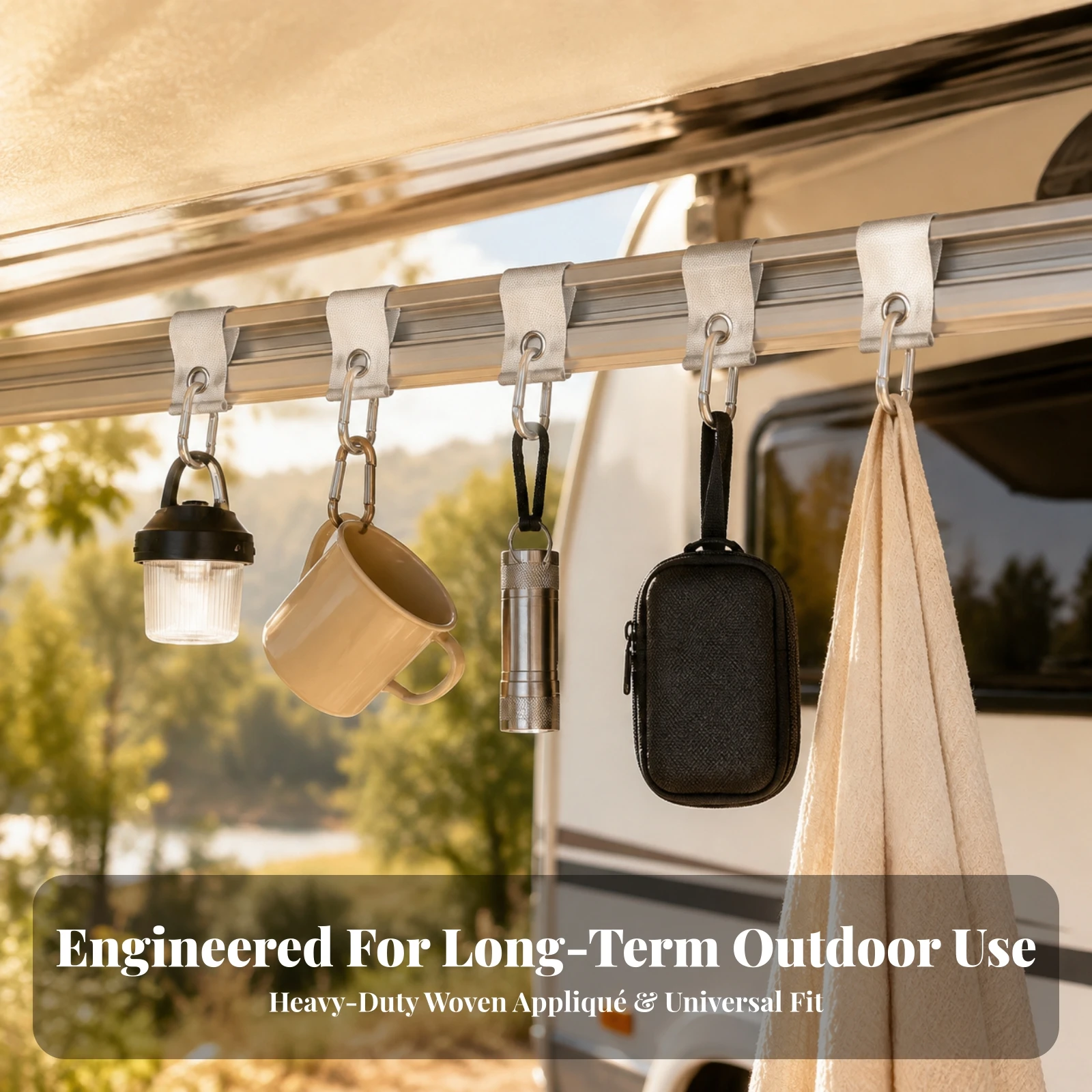 12 Pieces Hanging Tab Easy-to-Install Awning Tab with Metal Eyelet Hardware Flexible for Campers, Motorhome, Campsite