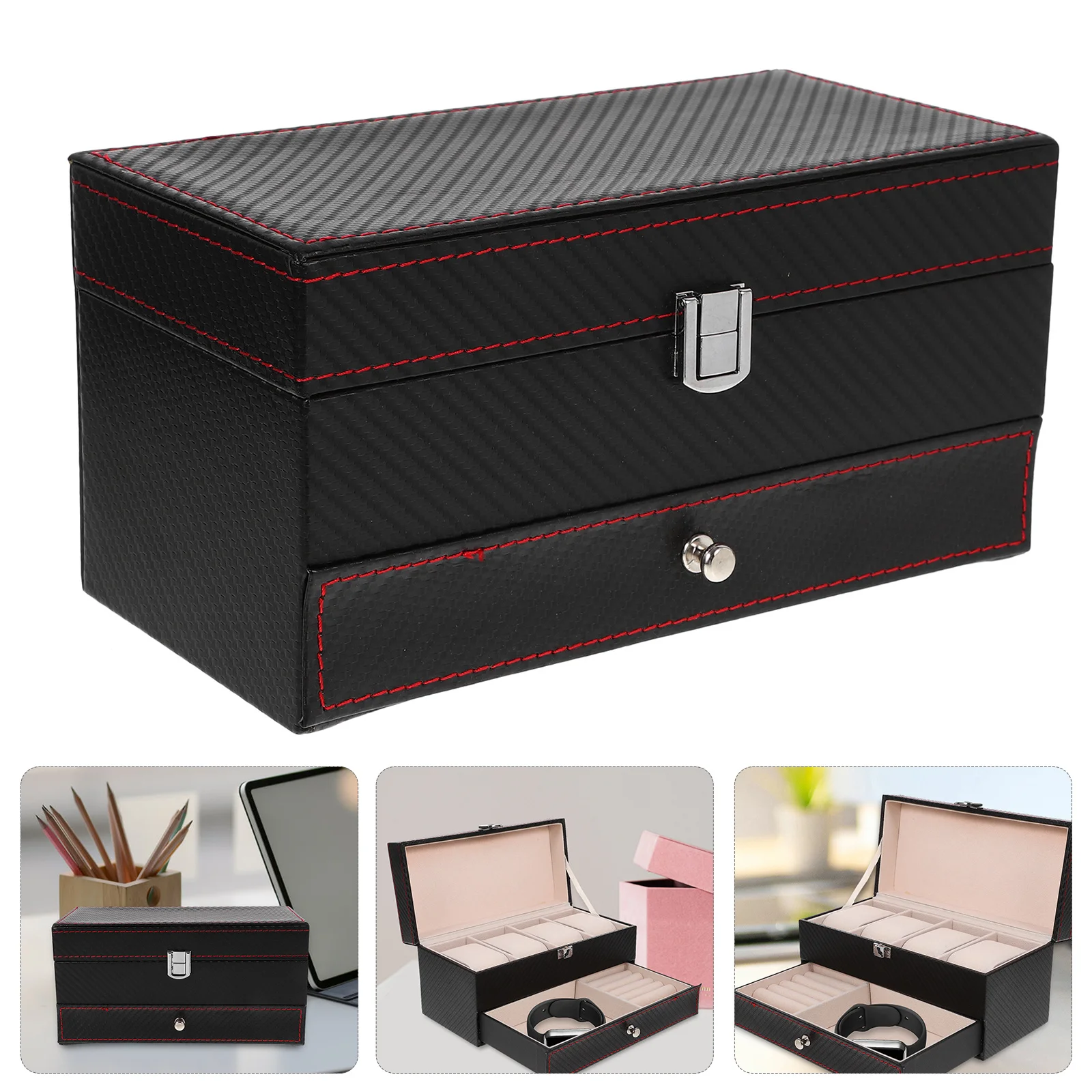 

Watch Box Black Large Capacity Multilayer Storage Case For Men Women Watch Organizer Display Box Dustproof Protective