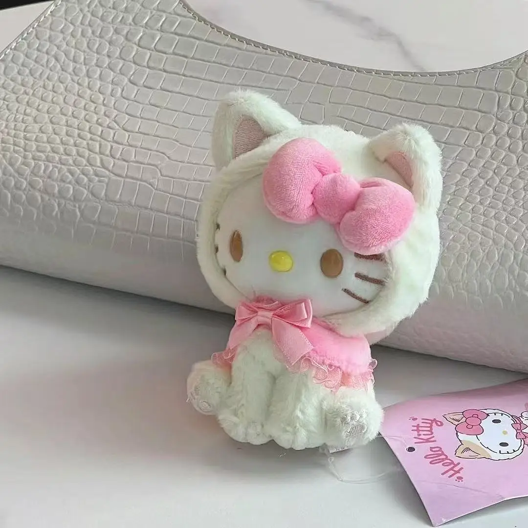 Sanrio Hello Kitty Cross-Dressing Pink Lace Shawl Plush Keychain Toy Ornament Desktop Trinket Car Key Accessories Pendant Gift