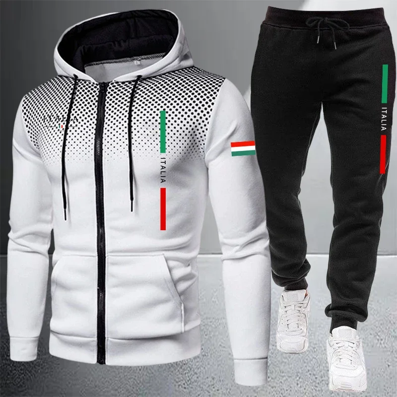 Men's Tracksuit Casual Zip Hooded Sweatshirt Coat Outdoors Sports Jogging Clothes AutumnWinter Single Mix and Match Jacket Pants view 2