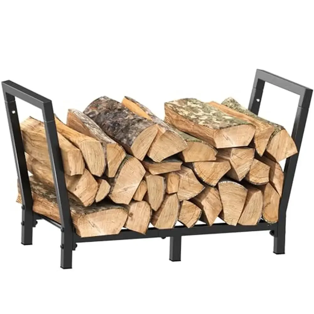 

Outdoor Firewood Rack Metal Log Holder Fireplace Wood Storage Organizer Black Sturdy Rustproof 2.7ft