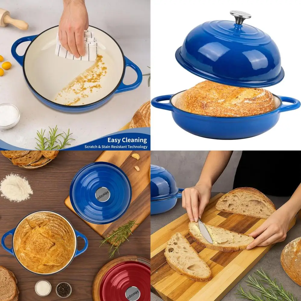 

Enameled Cast Iron Bread Dutch Oven, 5.4 Qt, 25 cm Blue, Oven-Safe to 500°F, Ideal for Sourdough