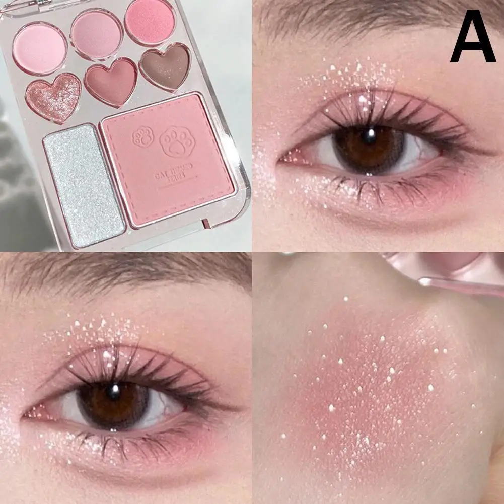 Palette de fards à barrage en forme de cœur pour le visage, fard à joues rose orange, surligneur pour les yeux, cosmétiques éclaircissants durables, 8 documents, M8H8