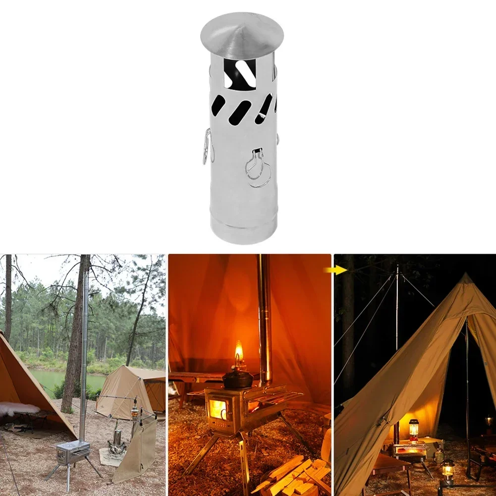 Olla de chimenea para techo, estufa de madera, sombrero de paraguas, tubería de acero inoxidable, tapa de lluvia, accesorios con 3 ganchos, 1 unidad