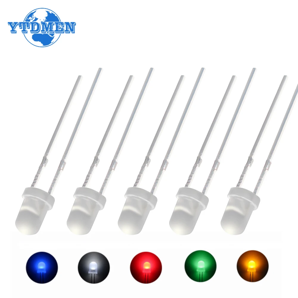 50/100pcs 3mm LED Fog Diffused Light Emitting Diodes Multicolour Red Yellow Blue Green White Lighting Bulb Lamps Diode