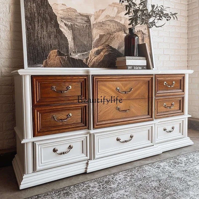 

yj15 American Country Style Solid Wood TV Cabinet French Vintage Distressed Mid-Century Living Room Sideboard Storage Cabinet