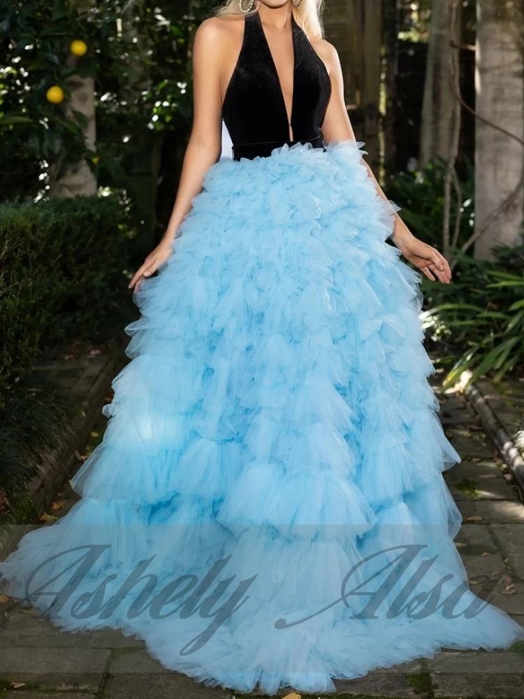 تخصيص أنيقة المرأة فساتين لحضور الحفلات الموسيقية الخامس الرقبة ألف خط المتدرج تنورة طول الأرض ملابس سهره رسمية فستان حفل زفاف الضيوف 2025