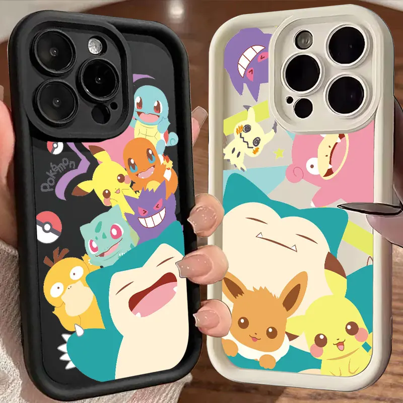 Cartoon Pokemon Snorlax Pikachu Phone Case for iPhone 16 Cases iPhone 15 14 13 12 Mini 11 Pro Max 16 Plus XS 15 Shockproof Cover