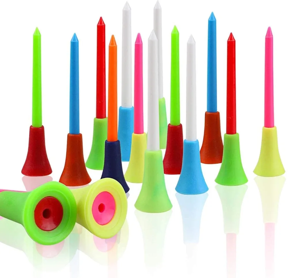 

100pcs Golf Tees Mix Colors 83mm Plastic Durable Rubber Cushion Top Golf Ball Holder Golf Accessories