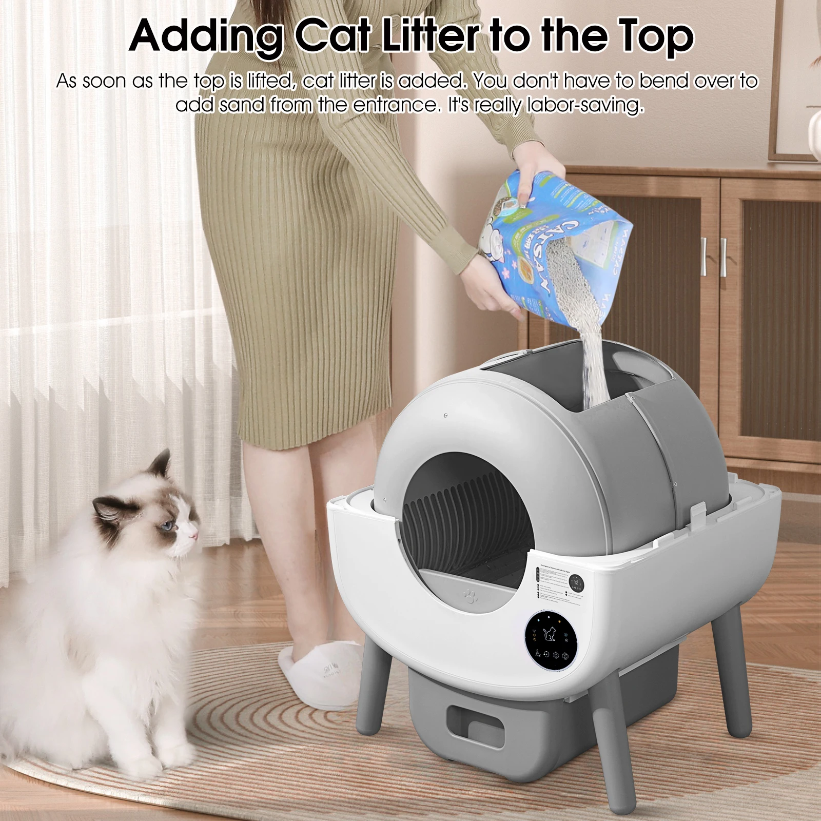 

Automatic Smart Cat Litter Box, Large Capacity Self-Cleaning Litter Box with Infrared/Gravity/Ambient Light Function