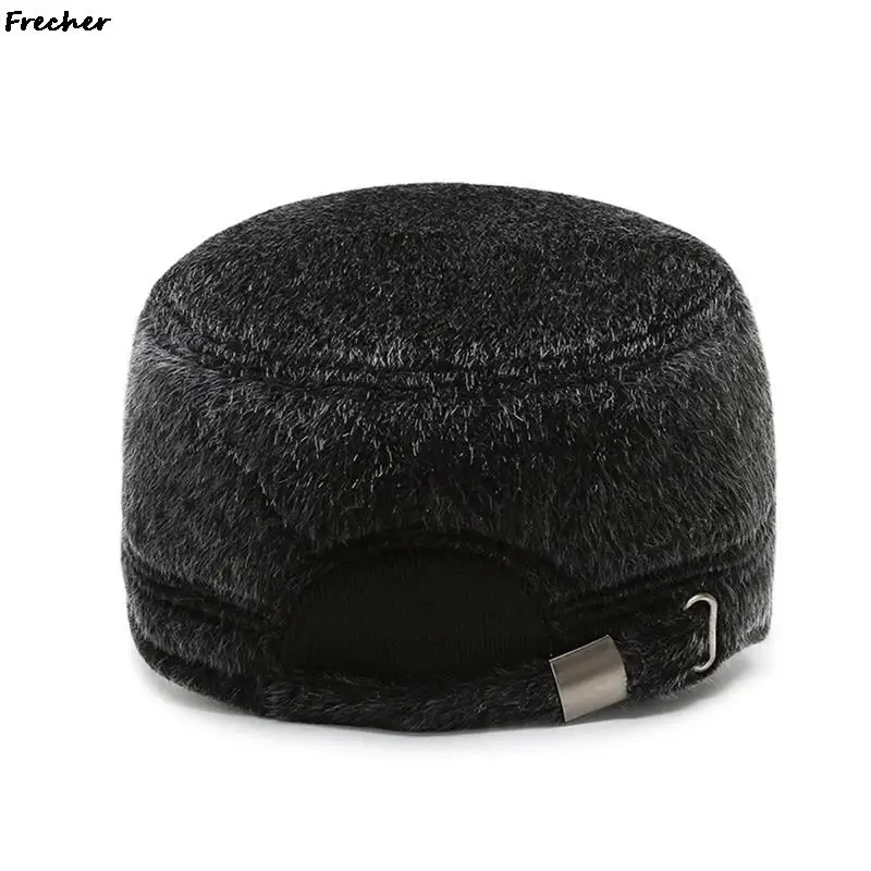 Keep Warm Woolen Hats with Earflap Fashion Cadet Caps Leather Fur Patchwork Visors for Men Winter Warm Military Plush Hat 2023