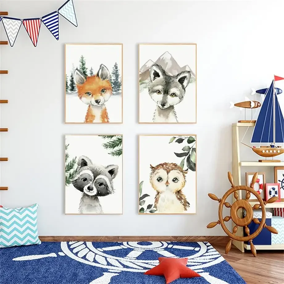 

Raccoon Owl Fox Wolf Woodland Animals Nursery Wall Art Canvas Painting Nordic Posters And Prints Pictures Baby Kids Room Decor