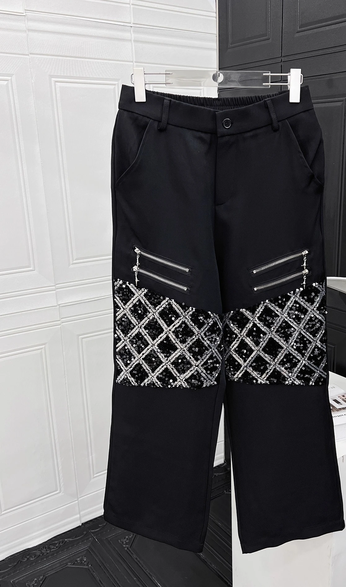 High-end Jacket Sets Men's 2025 Autumn New Handsome Niche Sequined Splicing Loose Shoulder Pads Fashion Trendy Two-piece Sets