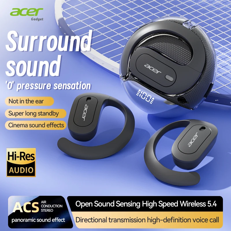 Acer Ohr538 무선 블루투스 헤드폰, 오픈형 디자인, 강력한 베이스, 스포츠, 러닝, 사이클링, 휴대폰, 태블릿에 적합한 편안한 착용감