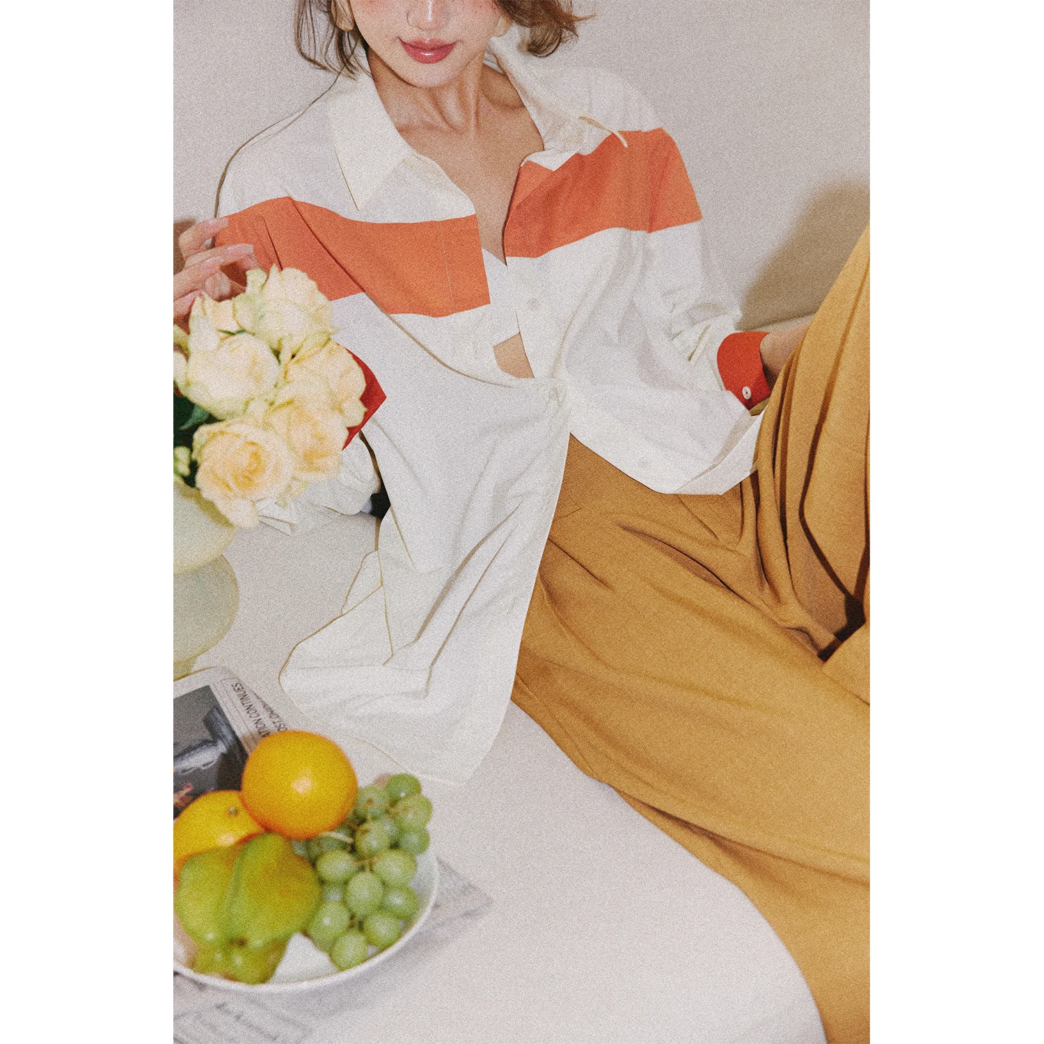 

Rosebanks Sunset Tryst adient Loose Long Sve irt Commute Relaxing Feel Patchwork Women's Faion Polyester Blend