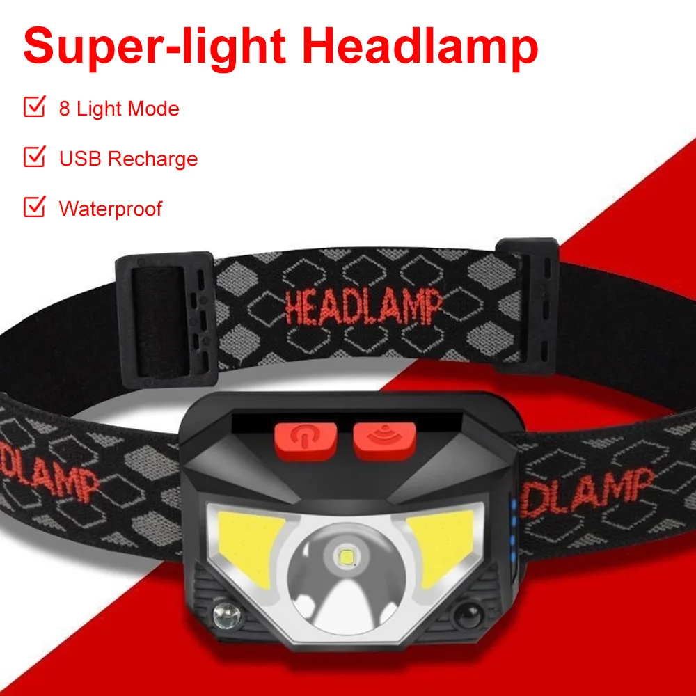 Motion Sensor Headlamp USB Charging COB Headlight Outdoor Camping Lamp Night Running Light Waterproof Work Light Emergency Lamp