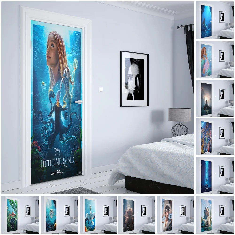 Disney Movie The Little Mermaid Door sticker Aesthetic Home Wall door elevator room decor Graffiti Quality Vinyl HD Wall Sticker