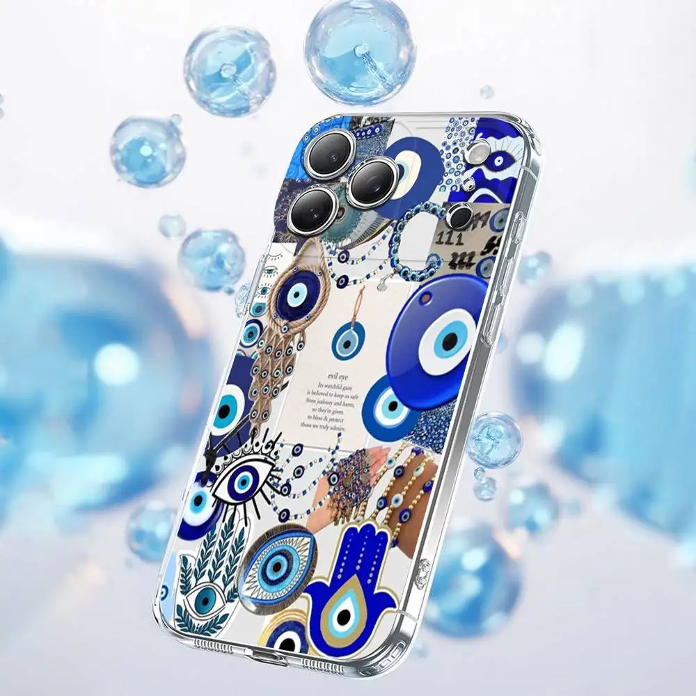 Lucky Blue Evil Eye Collage Handyhülle für iPhone 17,16,15,14,13,12,11 Plus,Pro,Max,Plus,E,SE4,Air,Mini Transparent