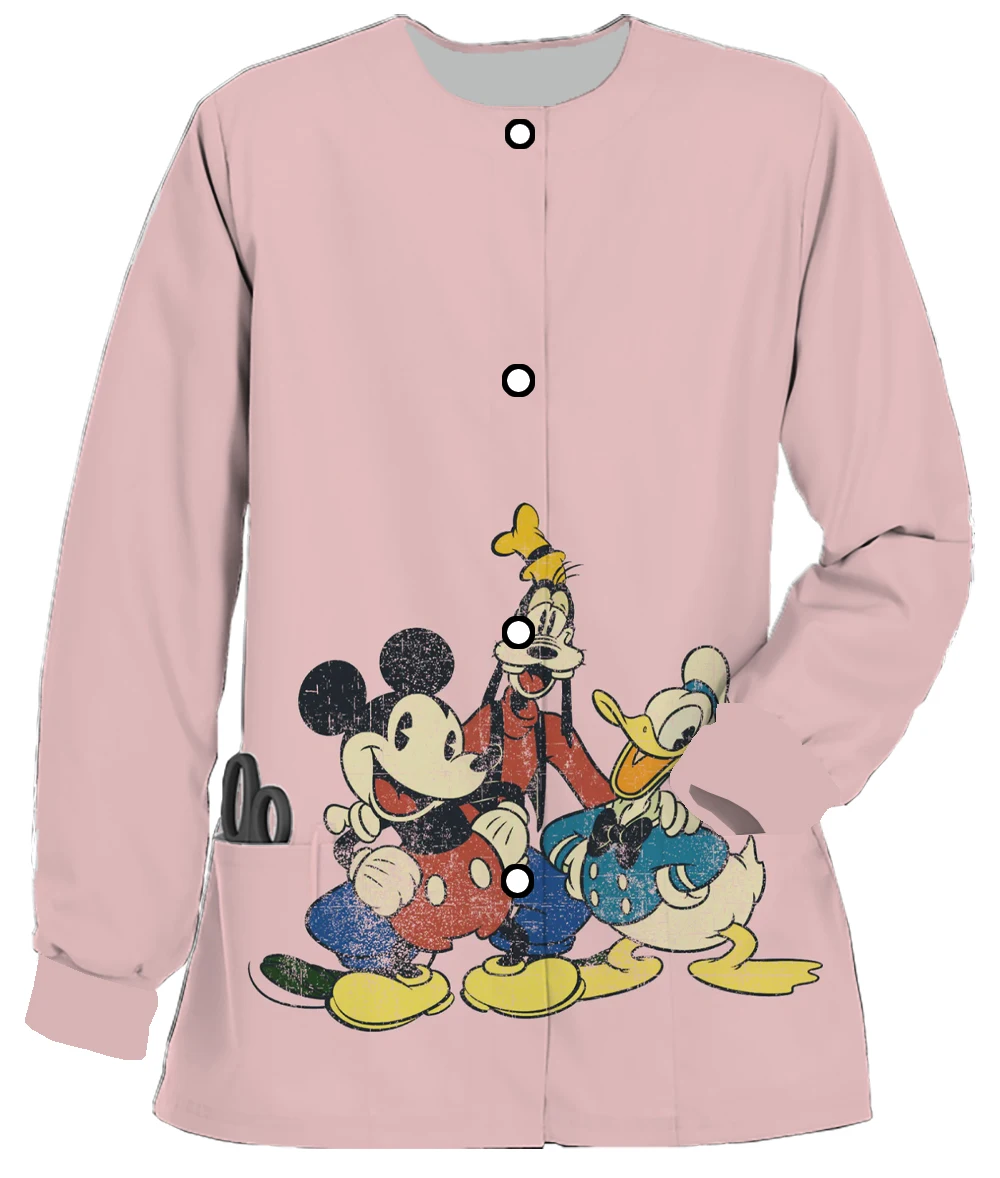 Disney Mickey Minnie Printed Women's Hospital Work Uniforms 2024 New Christmas Series Spring and Autumn Long Sleeve Tops