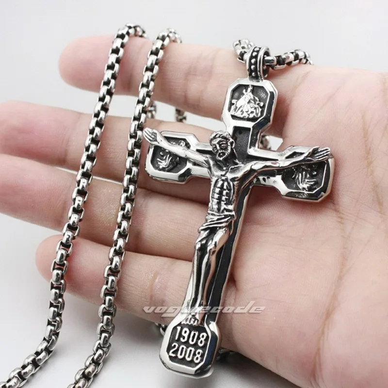 Huge Jesus Cross 316L Stainless Steel Mens Biker Punk Pendant D199 Steel Necklace 24inch Men\'s accessories birthday present