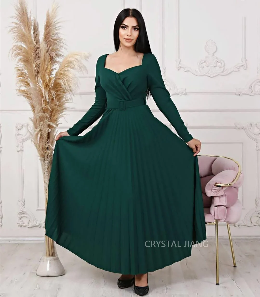 Robe de soirée longue plissée pour femme, robes musulmanes, ligne A, longueur de rinçage, robe de Rhchérie, vert