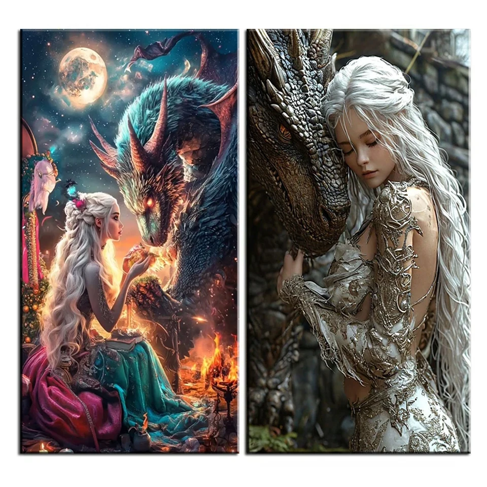 

Diy Алмазная картина Фильм Белые волосы Королева и Дракон Зверь Ювелирные изделия Вышивка крестиком Алмазная искусство Кристалл Мозаика Животное Домашний декор