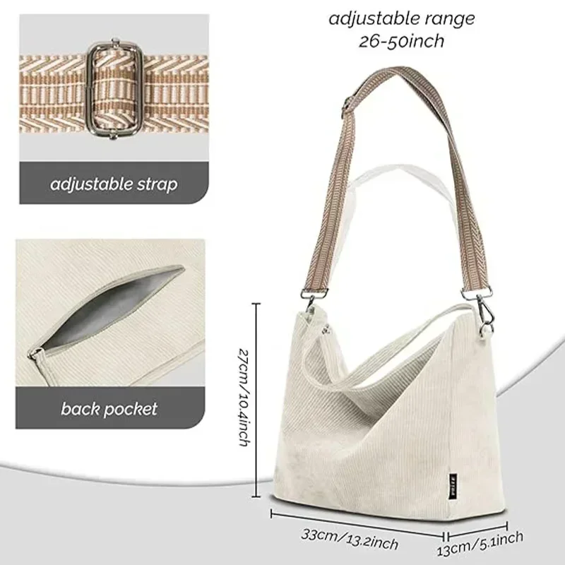 Bolsa tote feminina TW13, bolsa mensageiro grande com zíper e bolsos, bolsa hobo para compras, trabalho, faculdade