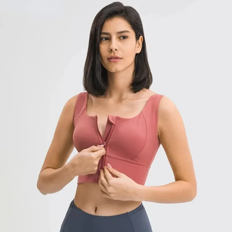 

Front Zipper Sports Bras for Women, Shockproof, Running, Workout, Gym, Fitness, Training, Crop Tops, Naked Feel, Full Coverage