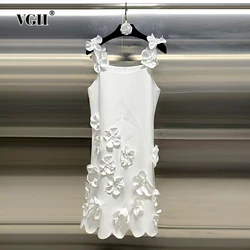 VGH Solid Patchwork Appliques Camisole Dresses For Women Square Collar Sleeveless Backless High Waist Slimming Mini Dress Female