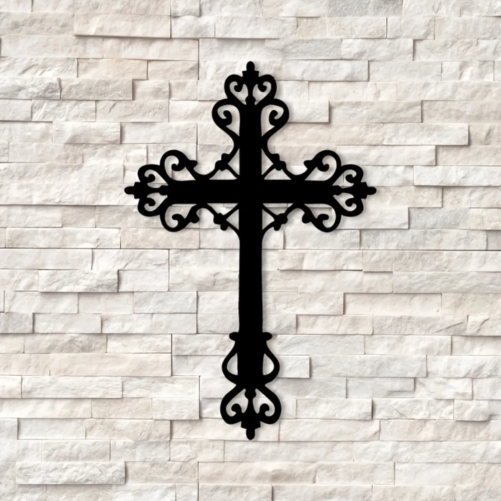 Ornate Retro Iron Cross Wall Decor Catholic Religious Metal Art for Home Church
