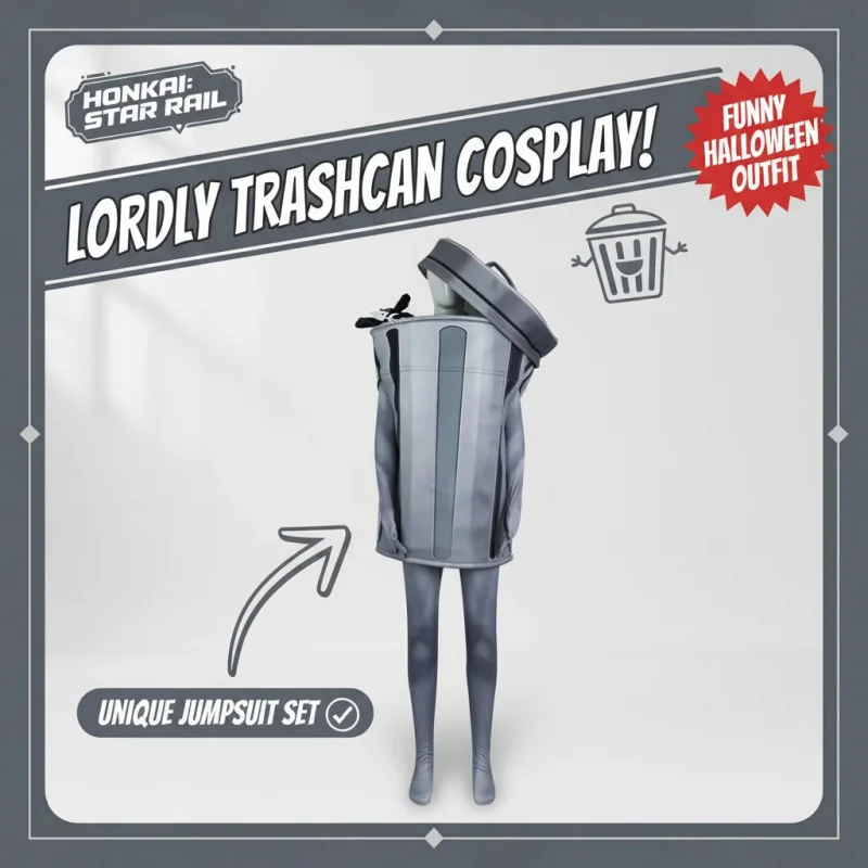 

Honkai Star Rail Lordly Trashcan Cosplay Costume Jumpsuit Set Funny Trash Can Play Uniform Halloween Party Outfit