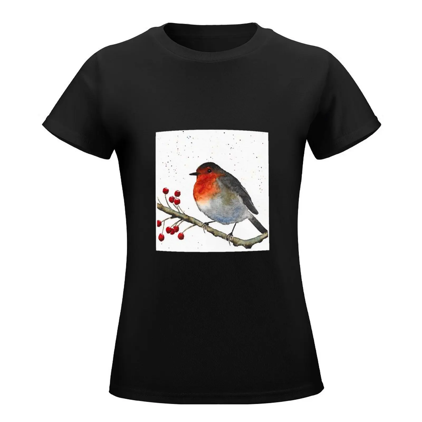 Christmas red Robin T-Shirt oversized kawaii clothes tops Female clothing black t shirts for Women